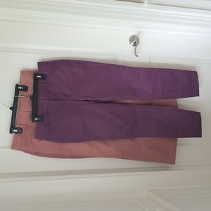 Two pair Womens size 8 Old Navy pixie pants, one dusty rose, one plum pair